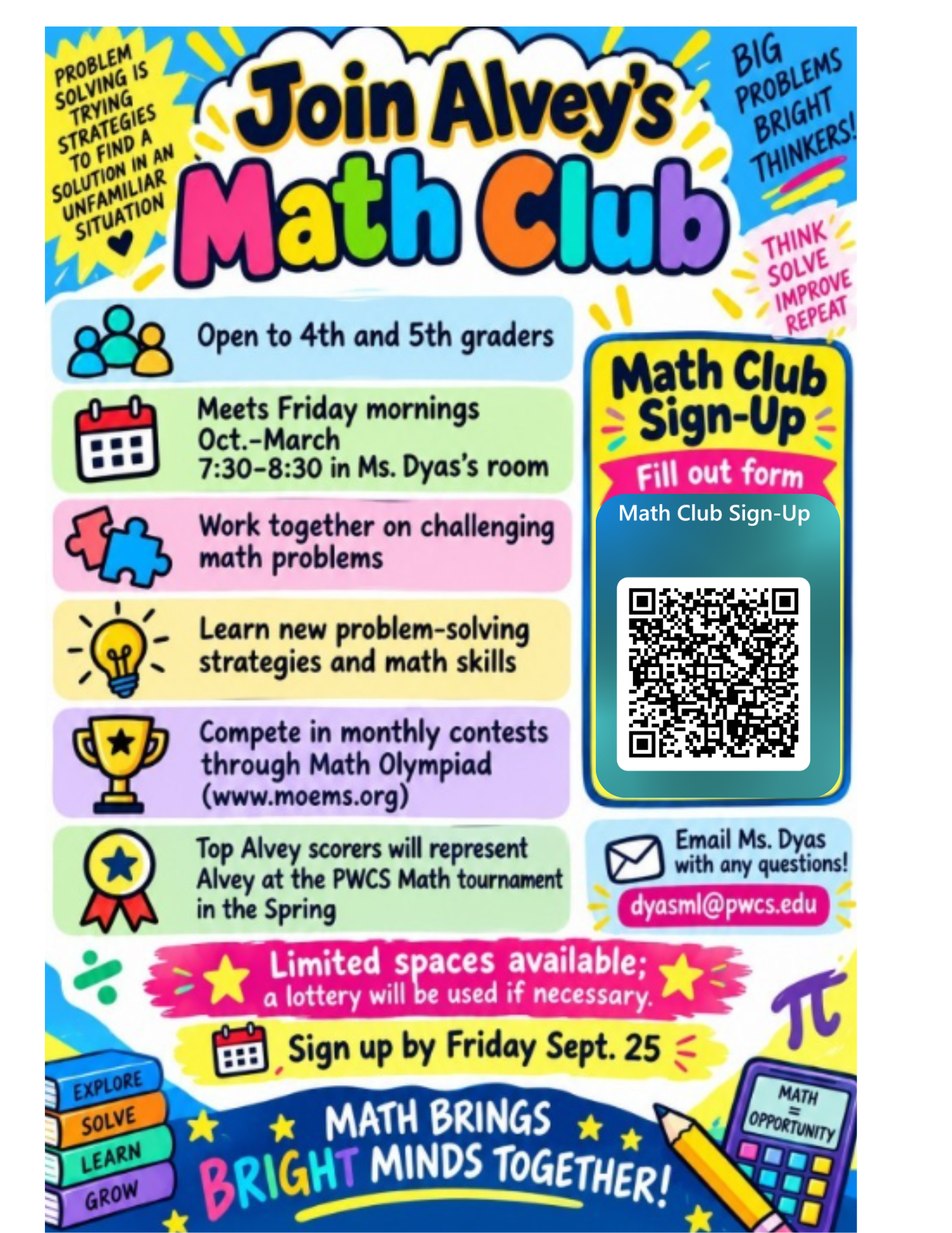 math club flyer information is rewritten on the website below the picture