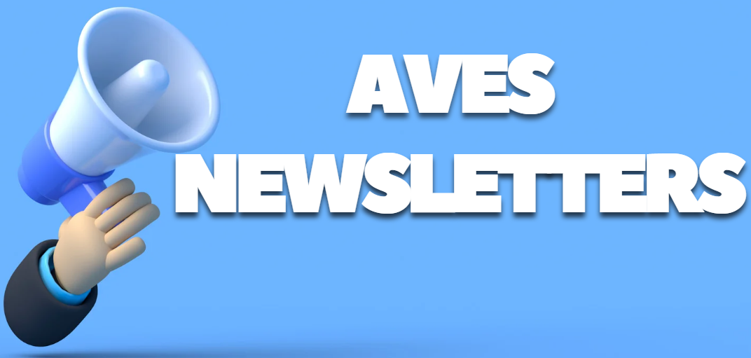 blue background with a picture of a megaphone and the title AVES Newsletters