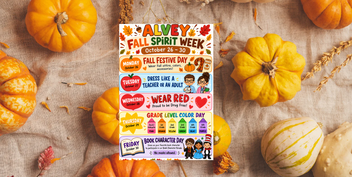 small gourds on the background with our fall spirit wear flyer. text in write up
