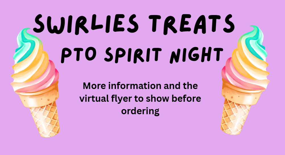 colorful flyer that reads on us on September 16th at Swirlies in Haymarket from 4-7 PM.  Swirlies Treats JW Alvey Spirit Night - Enjoy your favorite treat on the patio  and support our school!  Show this virtual flyer on your phone before ordering!  